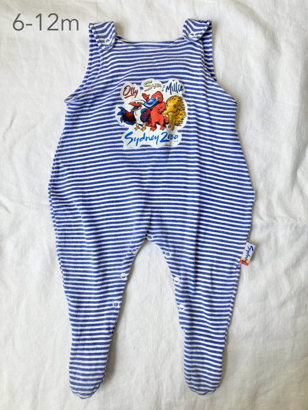 🪴5/$30 Bonds 6-12 Months Baby Sydney 2000 Olympics Stripes Romper Vintage